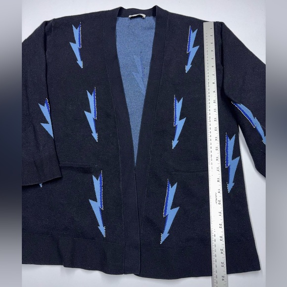 Sandro Paris Lightning Beaded Cardigan Black Blue CashmereBlend OpenFrontsweater - Picture 12 of 16